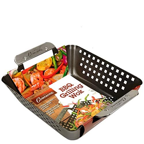 Barbecue Grilling Wok - Heavy Duty Non-Stick BBQ Grill Basket w Stainless Steel Handles - 3" Deep Pan Keeps Meat & Vegetables Inside - Indoor Outdoor Use - Great for Summer BBQs and Father's Day Gift