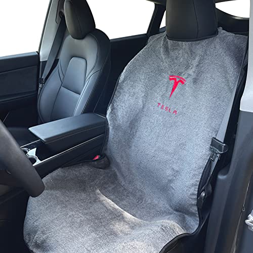 Piora Premium Compatible with Tesla Model S/X / 3 / Y Seat Cover - Towel Seat Cover No Strap (Front, Gray)