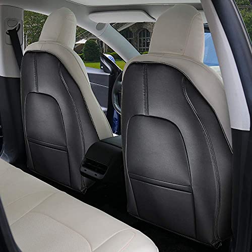 BASENOR Tesla Model 3 Model Y Model S Model X Leather Seat Back Kick Protector Backseat Kick Mats for Kids Extra Organizer Pocket Resistant Waterproof Scratchproof Resistance Protection Set of 2 Black