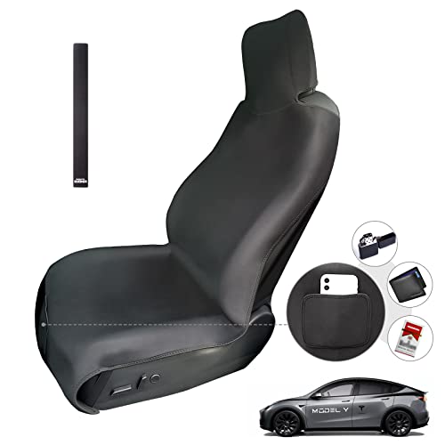 RELEDESA Seat Cover for Tesla Model Y, Upgrade Widened Waterproof Neoprene Front Seat Protector for Tesla Model 3 S X,Accessories for Cars(Sedan/SUV), with 3 Buckle Straps and Storage Pouch(1 pc)