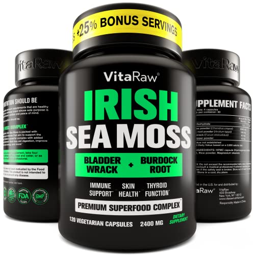  -  Natural Irish Sea Moss Capsules - Burdock Root & Bladderwrack Powder Seamoss Pills for Immune Support, Joint & Thyroid Support & Gut Health - Raw Sea Moss