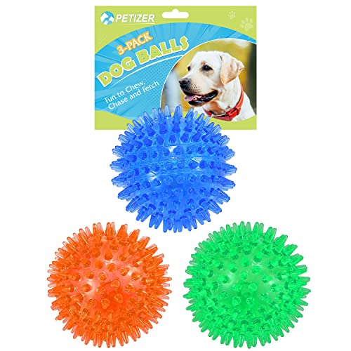 petizer 3-Pack 2.5 Inch Squeaky Dog Toy Balls, Floating Dog Pool Balls, Dog Spiky Balls, Interactive Fetch Toys for Puppy, Dog Chew Toys for Boredom, for Small Medium and Large Dogs