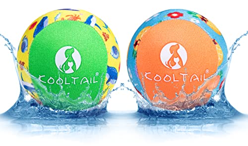 KOOLTAIL Floating Dog Pool Toys - 2 Pack Summer Dog Bouncing Water Toys for Swimming Pool, Interactive Dog Training Games Chew Toys Soft and Elastic Fetch Balls for Small Medium Dogs