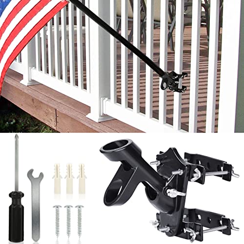 Flag Pole Bracket For Railing | Metal Flag Pole Holder For House, Square Railing, Wall - Two Installation Methods - Rust Free Bracket With Rubber Pads, Prevents Slippage, Scratches, 1" Diameter