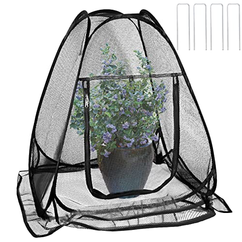 Pop-up Gardening Net Cover, 28 x28 x 32 Inch Pest Guard Cover, Bird Plant Tent Cover with 4 Stakes, Plant Gardening Net for Vegetables Fruits Flowers