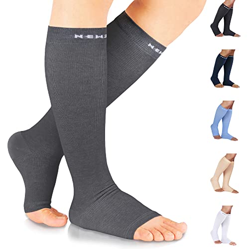 NEWZILL Graduated Medical Compression Socks 20-30 mmHg Knee-high Open Toe for Women & Men Circulation (as1, alpha, l, x_l, regular, regular, Gray, L/XL)