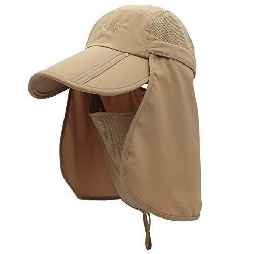 Surblue Quick-Drying Outdoor Cap UV Protection Sun Hats Fishing Hat Neck Face Flap Hat UPF50+ Khaki