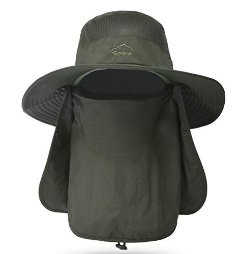 Fishing Hat for Men & Women, Outdoor UV Sun Protection Wide Brim Hat with Face Cover & Neck Flap Army Green