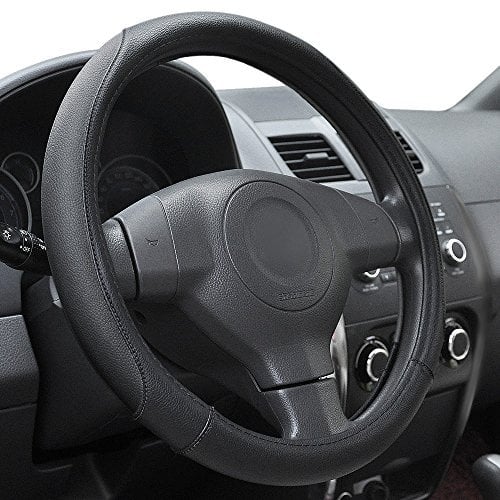 Elantrip Leather Steering Wheel Cover 14 1/2 to 15 inch Anti Slip for Car Truck Black