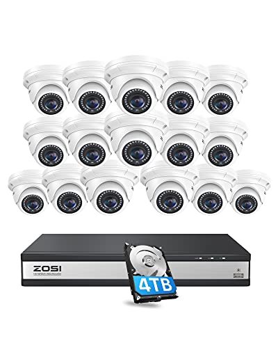 ZOSI 16 Channel 4K POE Security Camera System,H.265 4K 8MP 16CH NVR with 4TB HDD,16 x 5MP CCTV PoE IP Dome Camera Outdoor Indoor,80FT Night Vision,Remote Access for Home Business 24/7 Recording