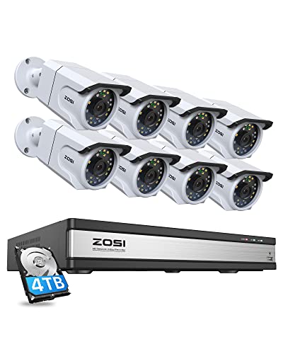 ZOSI 16CH 4K PoE Home Security Camera System with Audio,8MP 16CH H.265+ NVR with 4TB HDD,8pcs 8MP Outdoor Indoor PoE IP Cameras,Color Night Vision,Human Detection,Smart Light Alarm,24/7 Recording