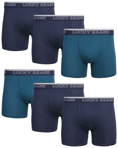 Lucky Brand Men's Super Soft Boxer Briefs (6 Pack), Size Medium, Navy/Indigo/Blue