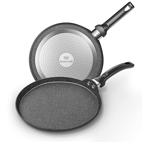 Innerwell Nonstick Comal Crepe Pan,Round griddle with Stone Cookware Non-stick Coating from German,Dishwasher Safe,11inch(Grey)