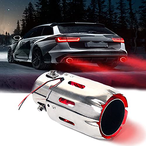 2.5'' Inlet Exhaust Tips Stainless Steel Muffler Car Exhaust Tail Pipe Modification Luminous Tube With Red Flame LED light 89mm(3.5in) Outlet