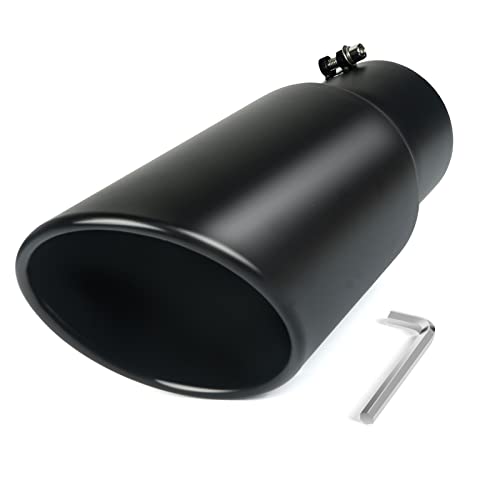 AUTOPTIM 4" Inlet Diesel Exhaust Tip - 4" x 5" x 12" Stainless Steel Tailpipe, 4 Inch Inlet 5 Inch Outlet 12 Inch Overall Length Black Paint Surface Exhaust Tip, Bolt-On Installation Design