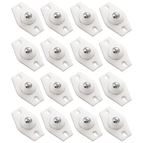 Small Self Adhesive Casters Wheels 16 Pcs, Mini Stick On Wheels Stainless Steel Ball Casters, 360 Degree Rotation White Swivel Sticky Pulley for DIY, Storage Bins, Small Box, Screw Holes Reserved
