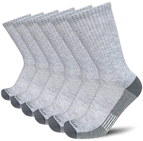 APTYID Men's Moisture Wicking Cushioned Crew Work Boot Socks, Size 9-12, Grey, 6 Pairs