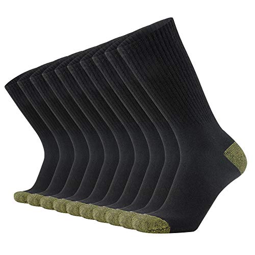 KMM Men's Cotton Full Thick Cushion Crew Socks Moisture Control Heavy Duty Work Boot Dry Fit Warm Thermal Anti Sweat Blisters(Black+Yellow L)