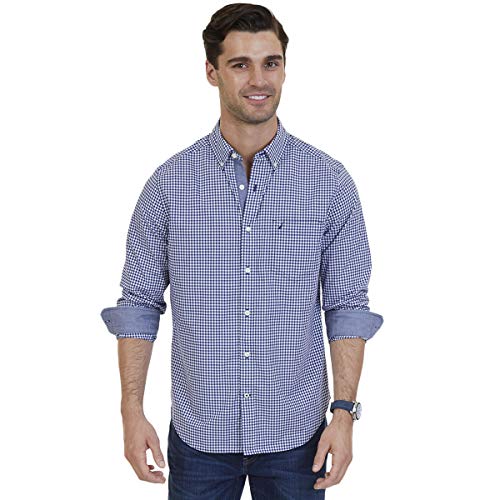 Nautica Men Classic Fit Stretch Solid Long Sleeve Button Down Shirt, Indigo, X-Large