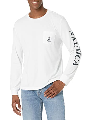 Nautica Men's Sustainably Crafted Reissue Long-Sleeve T-Shirt, Bright White, Large
