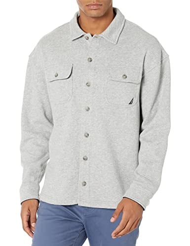 Nautica Men's Fleece Button-Up Shirt, Grey Heather, Large