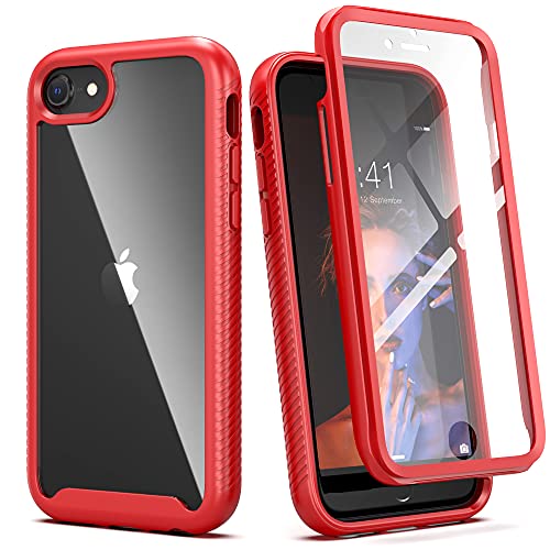 IDweel iPhone SE 3 Case (3rd Gen 2022),iPhone SE 2020 Case,iPhone 8 & 7 Case,Full-Body Durable Shockproof Case with Build in Screen Protector Heavy Duty Shock Resistant Hybrid Rugged Cover, Red