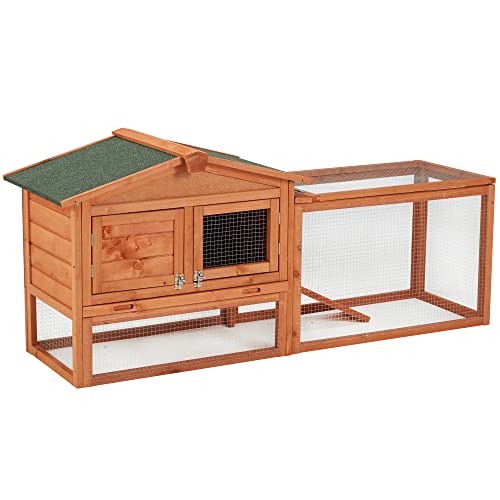 AVAWING 62" Rabbit Hutch, Outdoor Rabbit Cage Wood Pet House Chicken Coop with Deeper Removable Tray, Waterproof Roof for 3-4 Small Pets, Golden Red