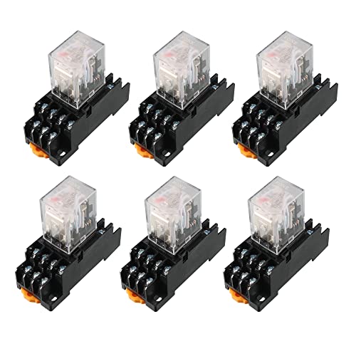 uxcell 6 Pcs AC 110V/120V Coil 4PDT 35mm DIN Rail Power Relay + Socket