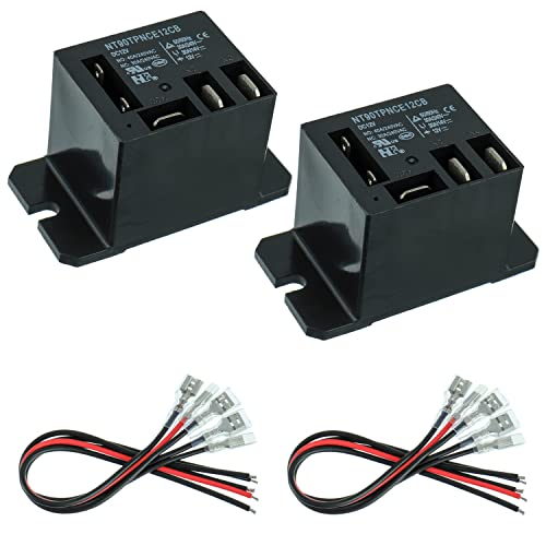 EPLZON NT90-DC12V-10X Power Relay DC 12V Coil 120 VAC 30A SPDT(1NO 1NC) with Flange Mounting and 10 Quick Connect Terminals Wires Mini Relay(Pack of 2pcs)