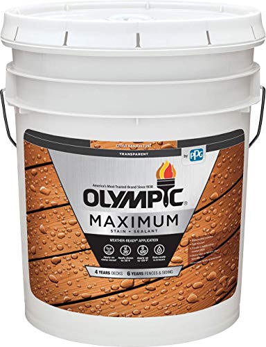 Olympic Maximum Wood Stain And Sealer For Decks, Fences, Siding, and Other Outdoor Wood Structures, Transparent, Cedar Naturaltone, 5 Gallons