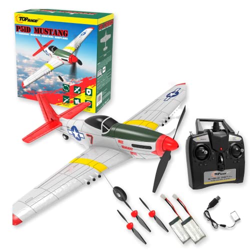 Top Race Remote Control Airplane | RC Plane 4 Channel Ready to Fly RC Planes for Adults, Advanced RC Foam Blimps for Adults, Remote Control War Cessna P51 Mustang Upgraded with Propeller Saver