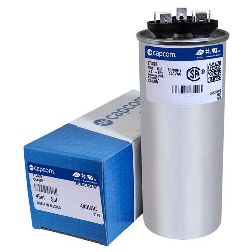 GE / Genteq 27L889 97F9851 - 45 + 5 uf MFD 440 Volt VAC Genteq Replacement Round Dual Run Capacitor