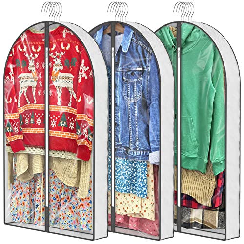 HIIN 40" Garment Bags for Hanging Clothes Storage with 4" Gussetes Clear Suit Bags for Closet Storage, Cover for Jackets Sweaters Shirts Coat, 3 Packs