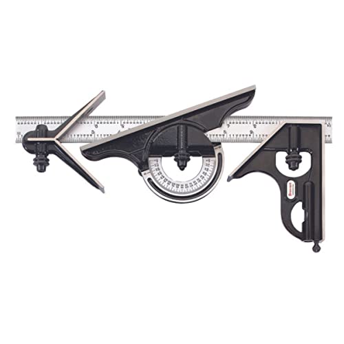 Starrett Combination Set with Square, Center and Reversible Protractor Head and Blade - 12" Blade Length, Cast Iron Heads, Hardened Steel, 4R Graduation Type - C435-12-4R