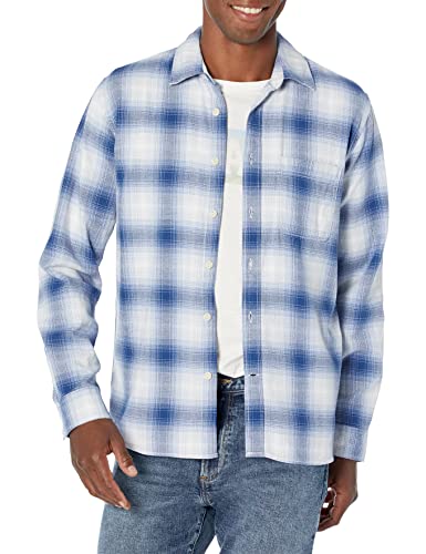GAP Mens Untucked Flannel Button Down Shirt, Blue Ombre Plaid, Large US