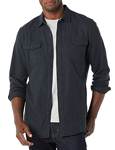 Amazon Essentials Men's Slim-Fit Long-Sleeve Two-Pocket Flannel Shirt, Black, Large