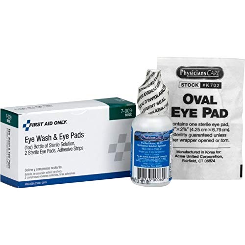 Pac-Kit 7-009 5-Piece Eye Flush Kit with 1 Oz. Eye Wash Solution, 2 Eye Pads and 2 Adhesive Strips