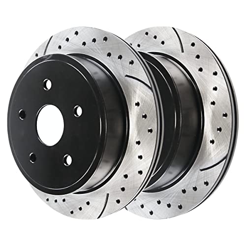 AutoShack PR63007LR Front Drilled Slotted Brake Rotors Black Pair of 2 Driver and Passenger Side Replacement for 2002-2018 Ram 1500 2004-2009 Dodge Durango 2007-2009 Chrysler Aspen 3.6L 5.7L 4WD RWD