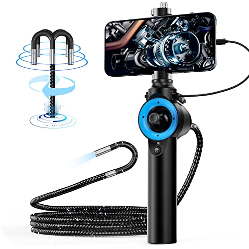 Oiiwak 360 4 Ways Articulating Borescope, 6mm IP67 Waterproof Probe Automotive Endoscope Inspection Camera with 8 Adjustable LED Lights for iPhone/Android (3.3FT/1M)