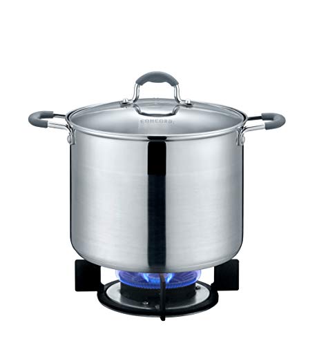 CONCORD Stainless Steel Stock Pot with Glass Lid (Induction Compatible) ((7 QT)