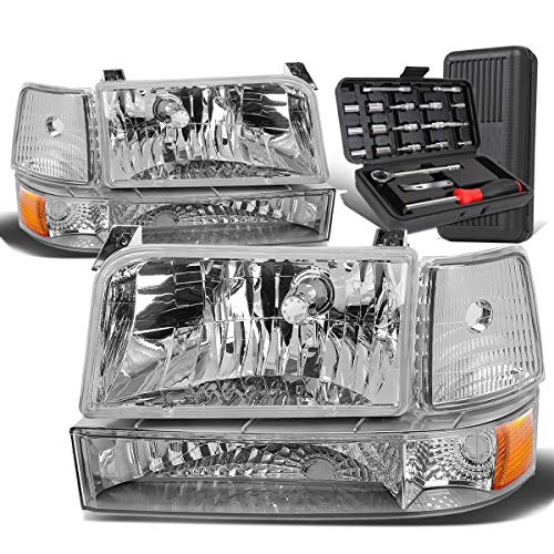Chrome Houisng Amber Corner Headlight w/Bumper Lamps+Tool Kit Compatible with Ford F-150 F-250 F-350 92-96