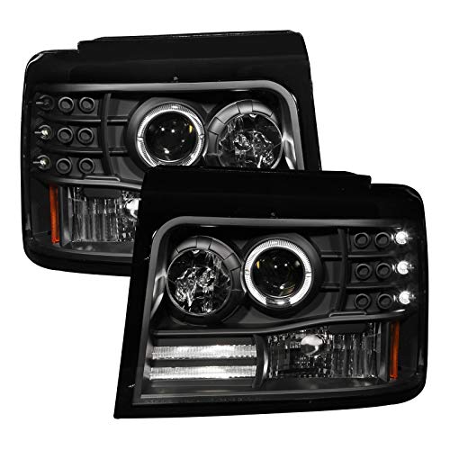 AnzoUSA 111184 Black Projector Halo Headlight with Side Marker and Parking Light for Ford F-150/F-250/Bronco - (Sold in Pairs)