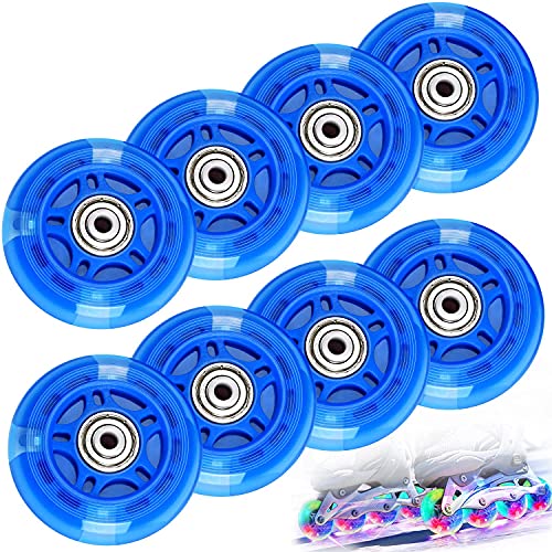 TOBWOLF 8 Pack 70mm 82A Light Up Inline Skate Wheels, LED Roller Skate Wheels, LED Flash Flashing Replacement Wheel with ABEC-7 Bearings for Kids & Teens - Blue
