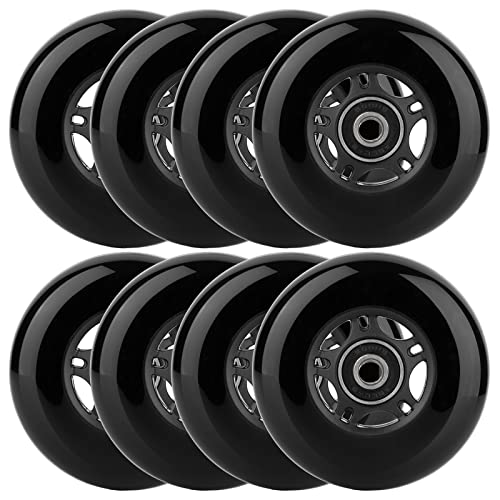 WHEELCOME Inline Skate Replacement Wheels with Bearings ABEC-9 and Floating Spacers for Blades Roller Hockey Skates, 85A Indoor & Outdoor, 64mm/70mm/72mm/76mm/80mm Dia, 8-Pack (Black, 80mm)