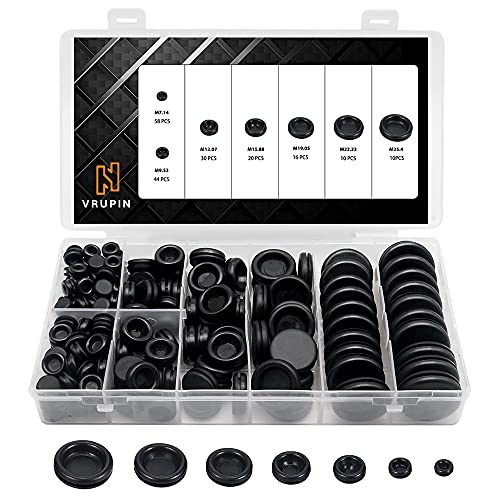 Vrupin 188 Pieces Closed Rubber Grommet Firewall Solid Closed Hole Plug Assortment Kit for Wire Electrical Appliance Plumbing