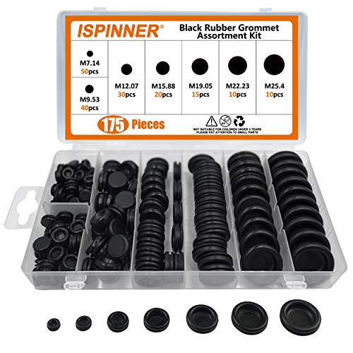 ISPINNER 175pcs Rubber Grommet Firewall Hole Plug Assortment Kit, 7 Sizes Electrical Conductor Gasket Ring Set for Wire, Automotive, Plumbing