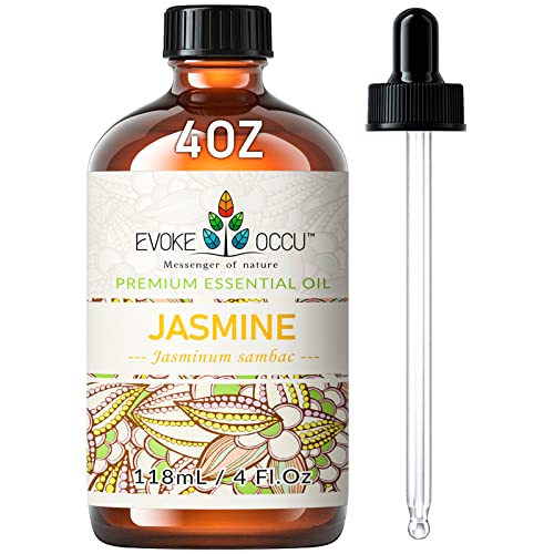 EVOKE OCCU Jasmine Essential Oil 4 Oz, Pure Jasmine Oil for Aromatherapy Diffuser Massage Candle Soap Making- 4 FL Oz