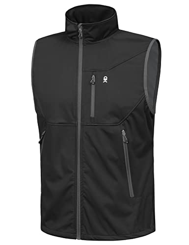 Little Donkey Andy Men's Lightweight Softshell Vest, Windproof Sleeveless Jacket for Travel Hiking Running Golf Black L