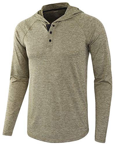 KNQR Men's Performance Long Sleeve Quick Dry Tagless Athletic Hooded Active Running Workout Shirts Asparagus Army S