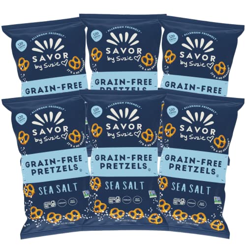 Savor by Suzie, Gluten-Free Pretzel Twists - Grain Free, Nut Free, Non-GMO Vegan, Sugar Free Paleo Snacks, Sea Salt, 6-pack